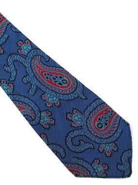 Vintage Currie Blue Red Paisley Silk Wool Picadilly Poplin Necktie Tie 3.5 x 45